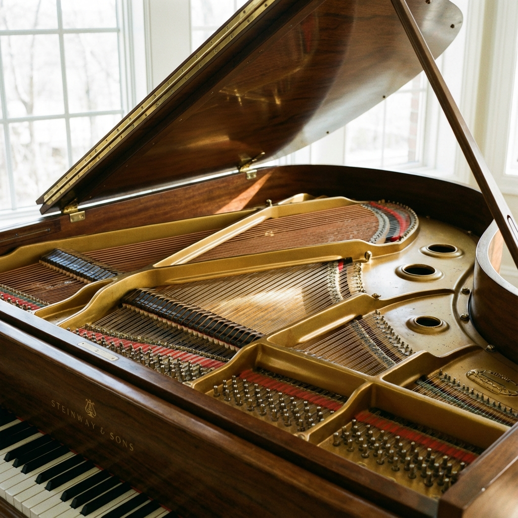 Interior del piano: cuerdas y martillos
